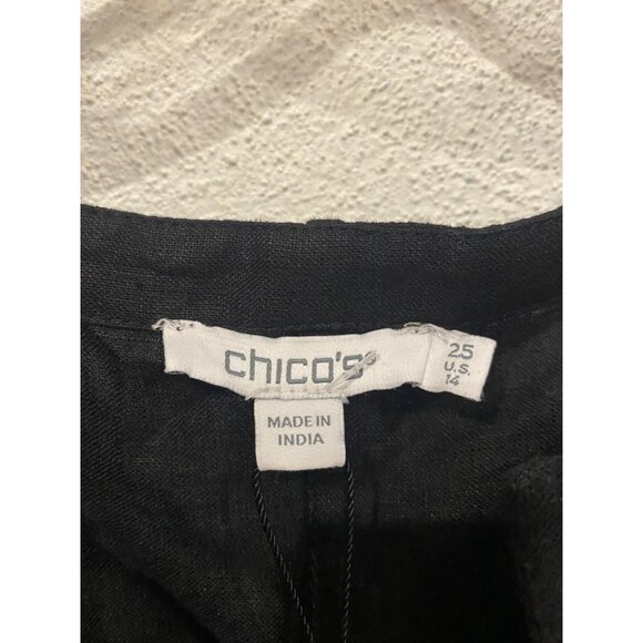 Chico's Shirt Womens 14 Black Linen Scallop Hem Tank Top Embroidered Sleeveless - Picture 4 of 5
